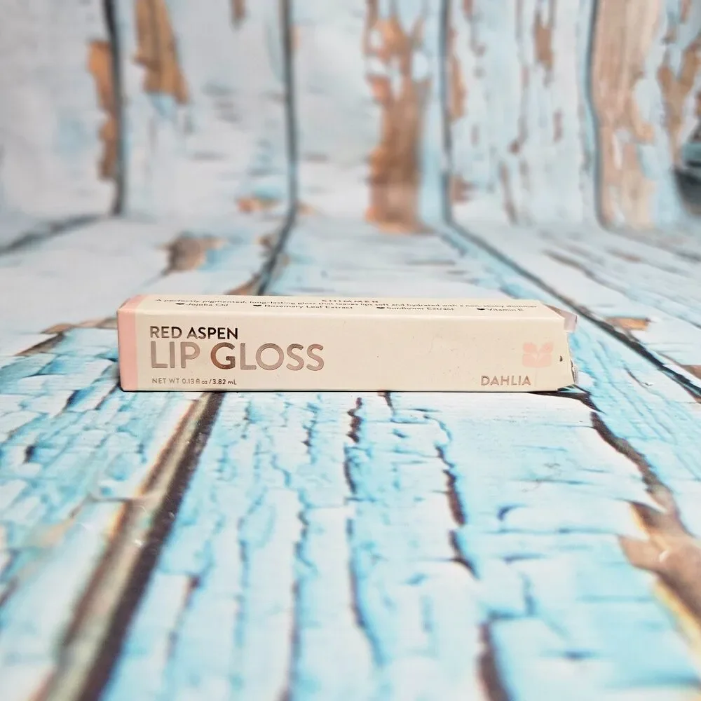 NEW Red Aspen Lip Gloss Dahlia Shimmer Hydrating Jojoba Oil Vitamin E 3.82mL